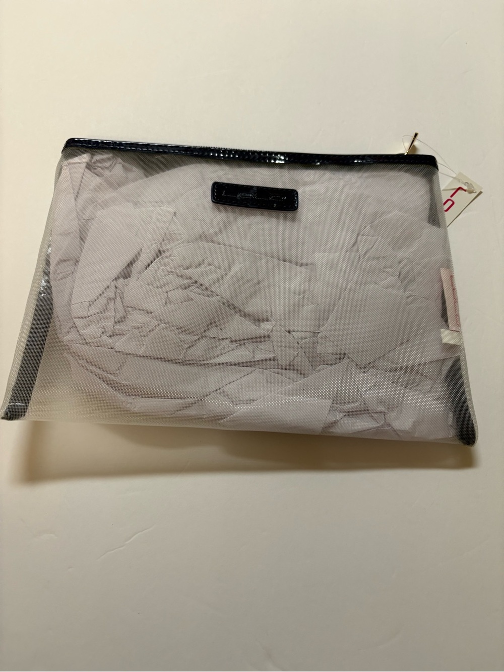 LOLO Clear Mesh Cosmetic Pouch with Trio of Navy, Mint and Red Nautical bobs - Picture 5 of 7